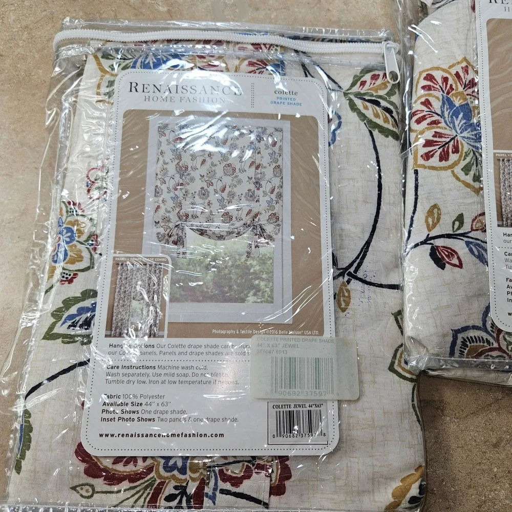 lot of 2 Renaissance Home Fashion Colette Printed Drape Shade Jewel Floral 44x63